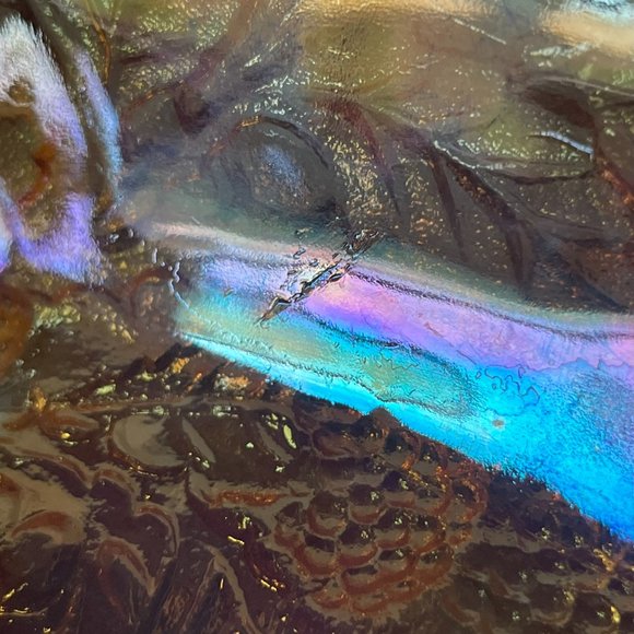 Indiana Glass Co. Berry Motif Triangular Bowl Orange Marigold Glass Vintage - Picture 10 of 11